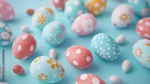 Colorful Easter Eggs on Blue Background