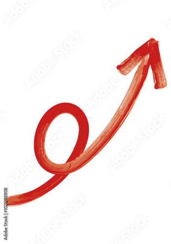 右上がり矢印、赤色水彩で手描きのイラスト13