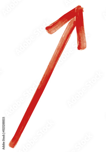 右上がり矢印、赤色水彩で手描きのイラスト7