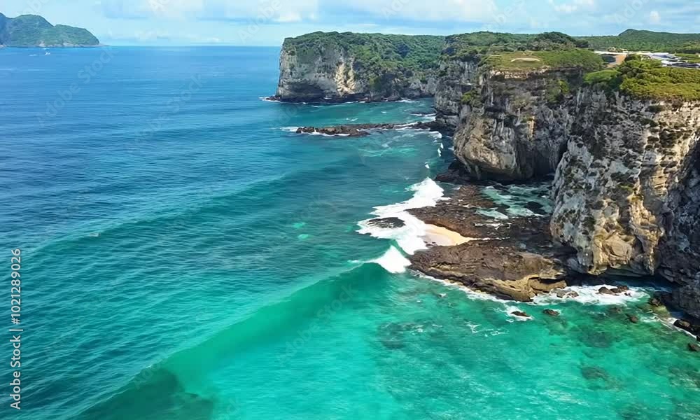 Aerial View of Turquoise Ocean and Cliffside Aerial View of Turquoise Ocean and Cliffside