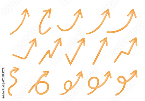 右肩上がりの手描き水彩矢印イラスト2