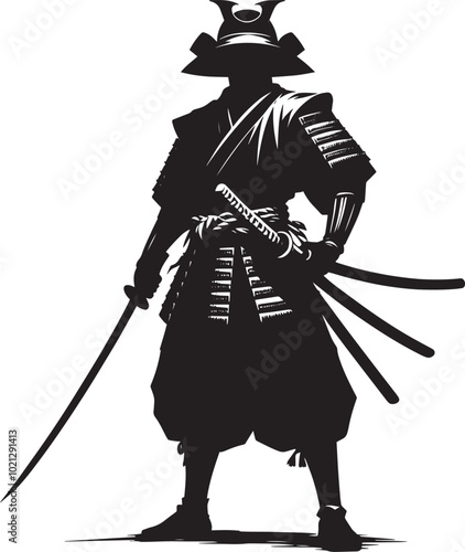 samurai warrior sward man mascot Silhouette illustration isolated on a white background