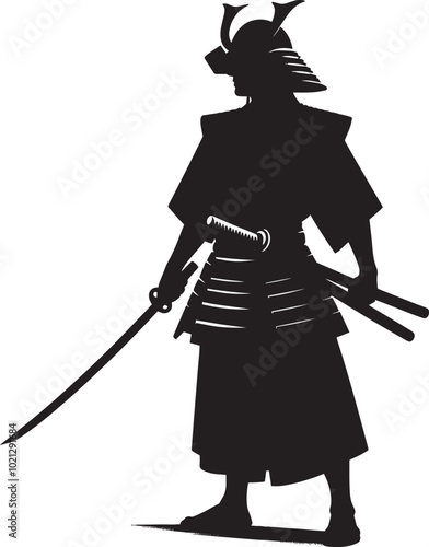 samurai warrior sward man mascot Silhouette illustration isolated on a white background
