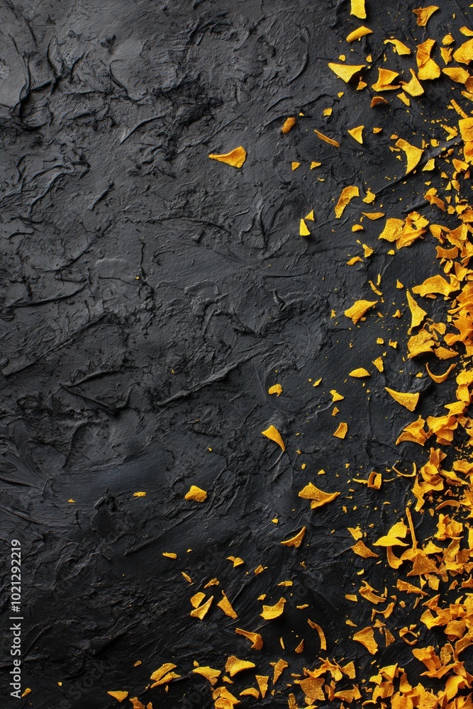 Obraz premium Yellow petal scatter on dark textured surface for abstract background
