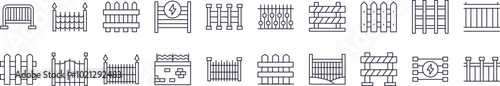 Collection of Icons of Fence Drawn with Thin Line for apps, web sites, banners, infographics and other types of design