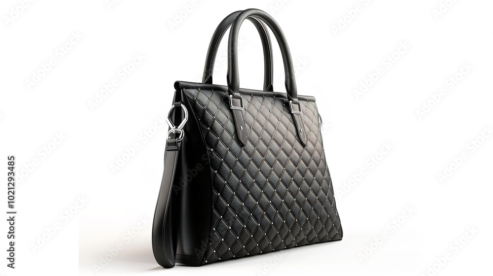 Black quilted leather handbag with diamond pattern Black quilted leather handbag with diamond pattern