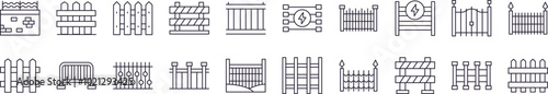 Collection of Outline Symbols of Fence Drawn with Thin Line for apps, web sites, banners, infographics and other types of design
