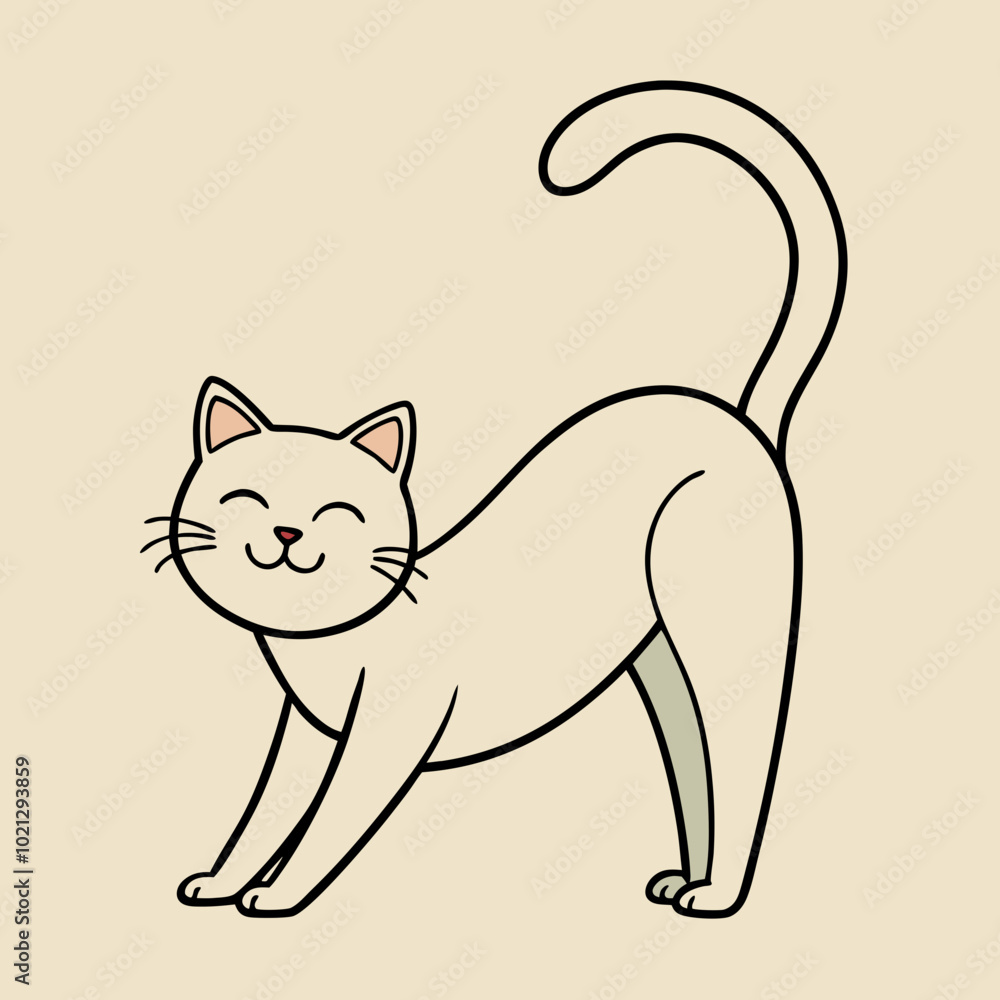 Cute Cat Stretching with Playful Smile Against Plain Background Cute Cat Stretching with Playful Smile Against Plain Background