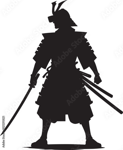 samurai warrior sward man mascot Silhouette illustration isolated on a white background