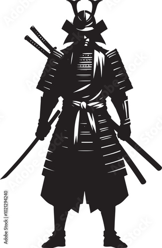 samurai warrior sward man mascot Silhouette illustration isolated on a white background