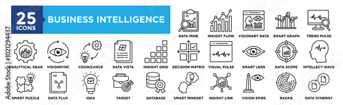 Business Intelligence icon collection set. Containing design business, technology, data, intelligence, analysis	 photo