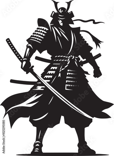 samurai warrior sward man mascot Silhouette illustration isolated on a white background