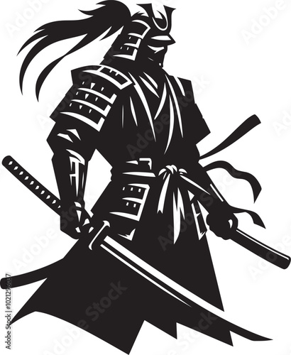 samurai warrior sward man mascot Silhouette illustration isolated on a white background