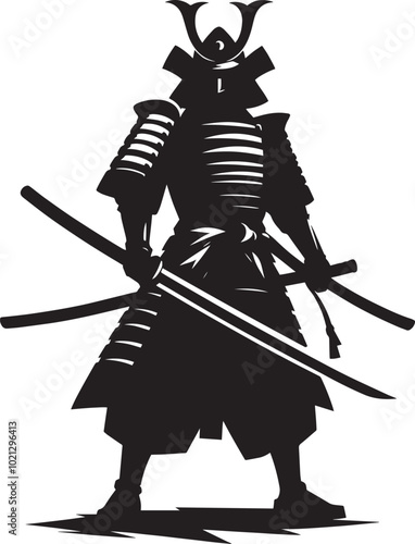 samurai warrior sward man mascot Silhouette illustration isolated on a white background