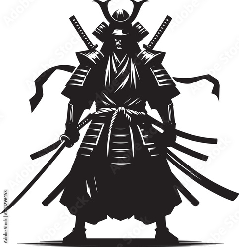 samurai warrior sward man mascot Silhouette illustration isolated on a white background