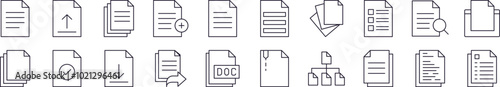Collection of Outline Symbols of Documents, Clipboards, Office Drawn with Thin Line for apps, web sites, banners, infographics and other types of design