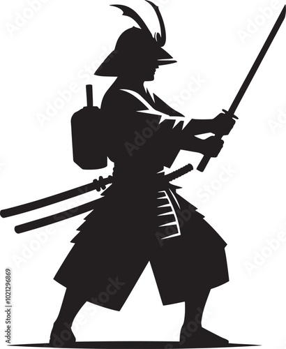 samurai warrior sward man mascot Silhouette illustration isolated on a white background