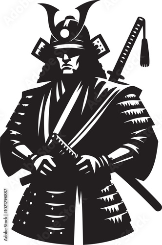 samurai warrior sward man mascot Silhouette illustration isolated on a white background