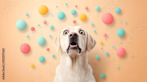 Perplexed and perturbed Labrador Retriever dog striking a comical and animated pose on a transparent backdrop with a vibrant playful digital painting style