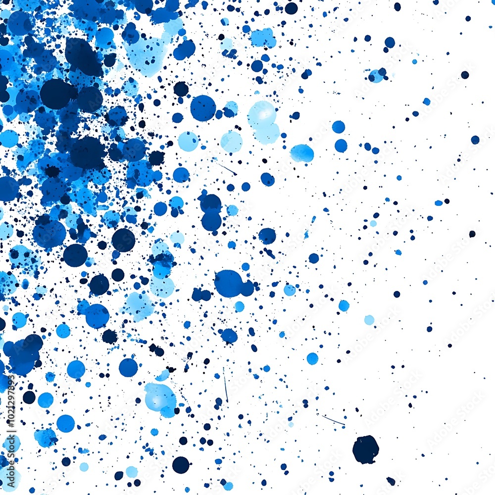 A vibrant splash of blue paint droplets on a white background, creating an abstract artistic effect. A vibrant splash of blue paint droplets on a white background, creating an abstract artistic effect.