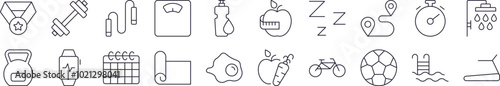 Collection of Icons Healthy Lifestyle, Fitness, Wellness Drawn with Thin Line for apps, web sites, banners, infographics and other types of design
