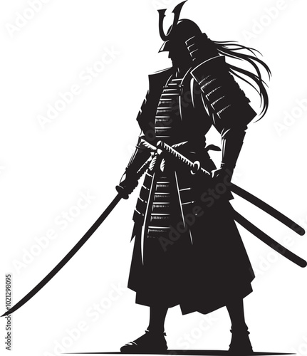 samurai warrior sward man mascot Silhouette illustration isolated on a white background