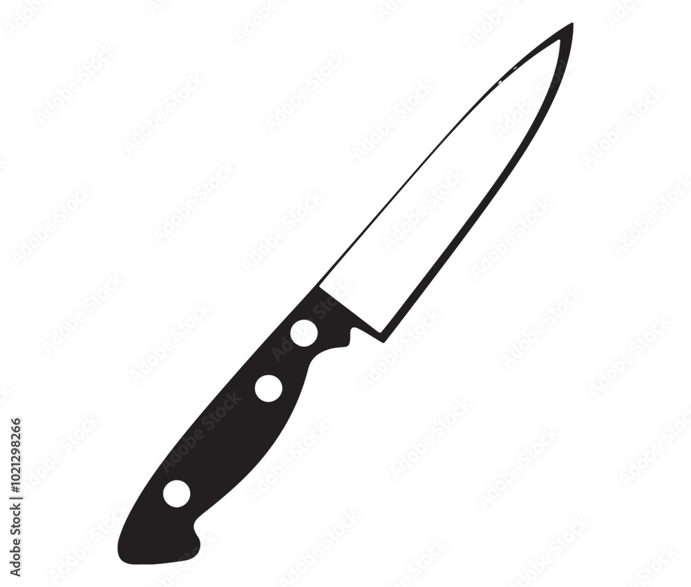 Knife isolated on white background, Knife silhouette, Realistic kitchen knife vector icon Knife isolated on white background, Knife silhouette, Realistic kitchen knife vector icon