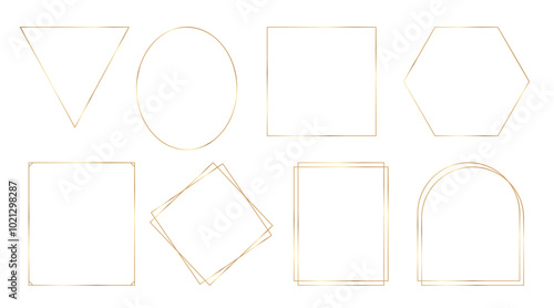 Set of thin gold frames. Golden geometric borders, decorative elements for vector templates design