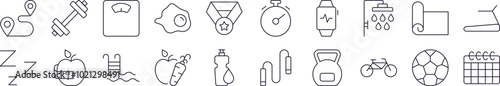 Collection of Line Icons of Healthy Lifestyle, Fitness, Wellness Drawn with Thin Line for apps, web sites, banners, infographics and other types of design
