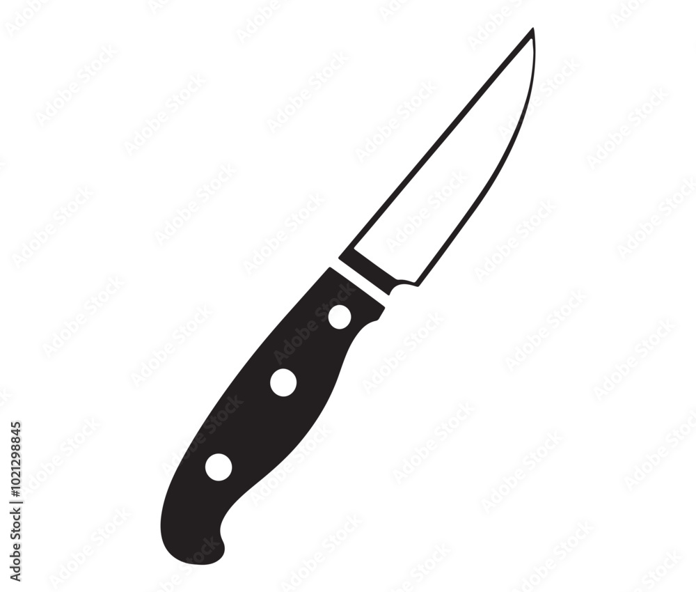 Knife isolated on white background, Knife silhouette, Realistic kitchen knife vector icon Knife isolated on white background, Knife silhouette, Realistic kitchen knife vector icon