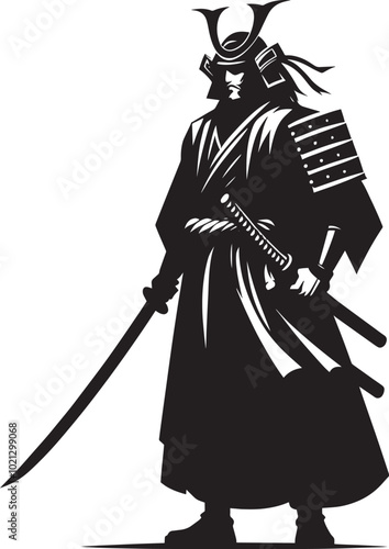 samurai warrior sward man mascot Silhouette illustration isolated on a white background