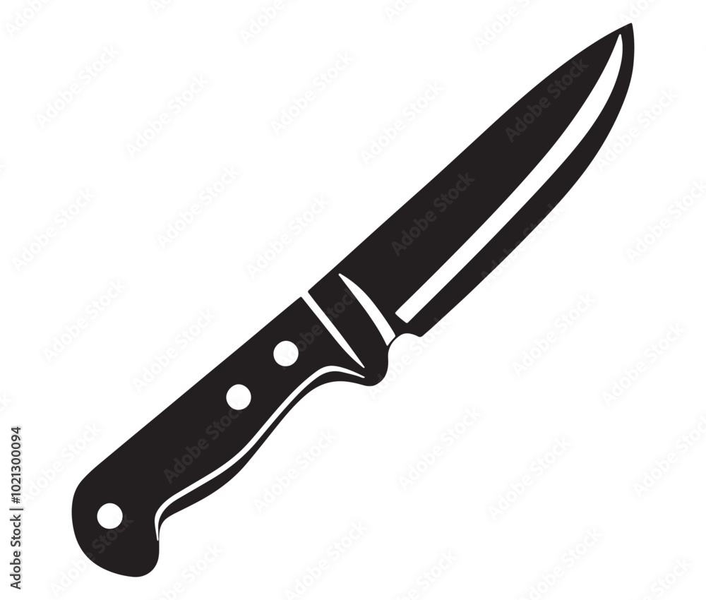 Knife isolated on white background, Knife silhouette, Realistic kitchen knife vector icon Knife isolated on white background, Knife silhouette, Realistic kitchen knife vector icon