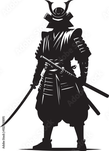 samurai warrior sward man mascot Silhouette illustration isolated on a white background