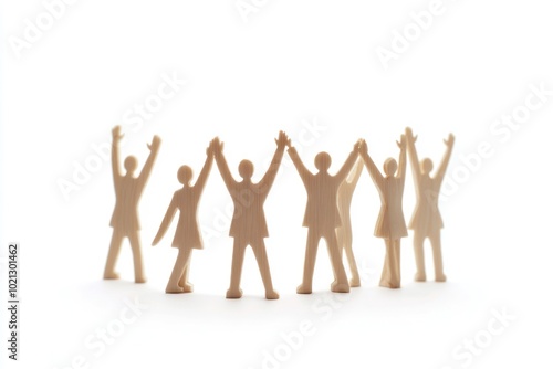 group of people holding hands, illustration of team members raising hands to celebrate or show support for each other