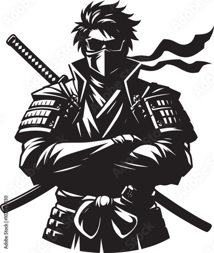 samurai warrior sward man mascot Silhouette illustration isolated on a white background
