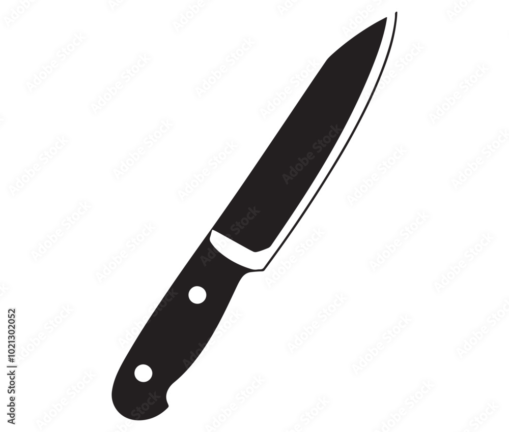 Knife isolated on white background, Knife silhouette, Realistic kitchen knife vector icon Knife isolated on white background, Knife silhouette, Realistic kitchen knife vector icon