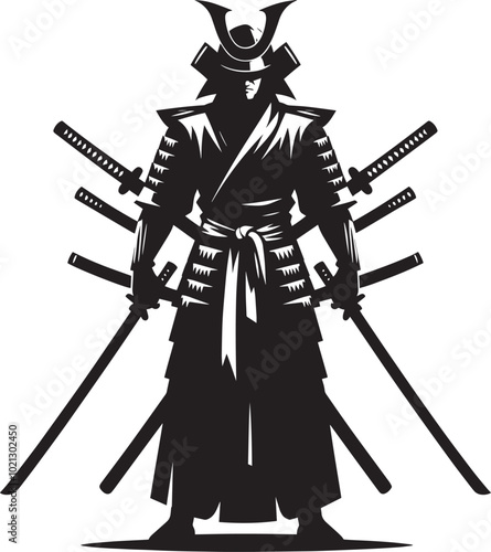 samurai warrior sward man mascot Silhouette illustration isolated on a white background