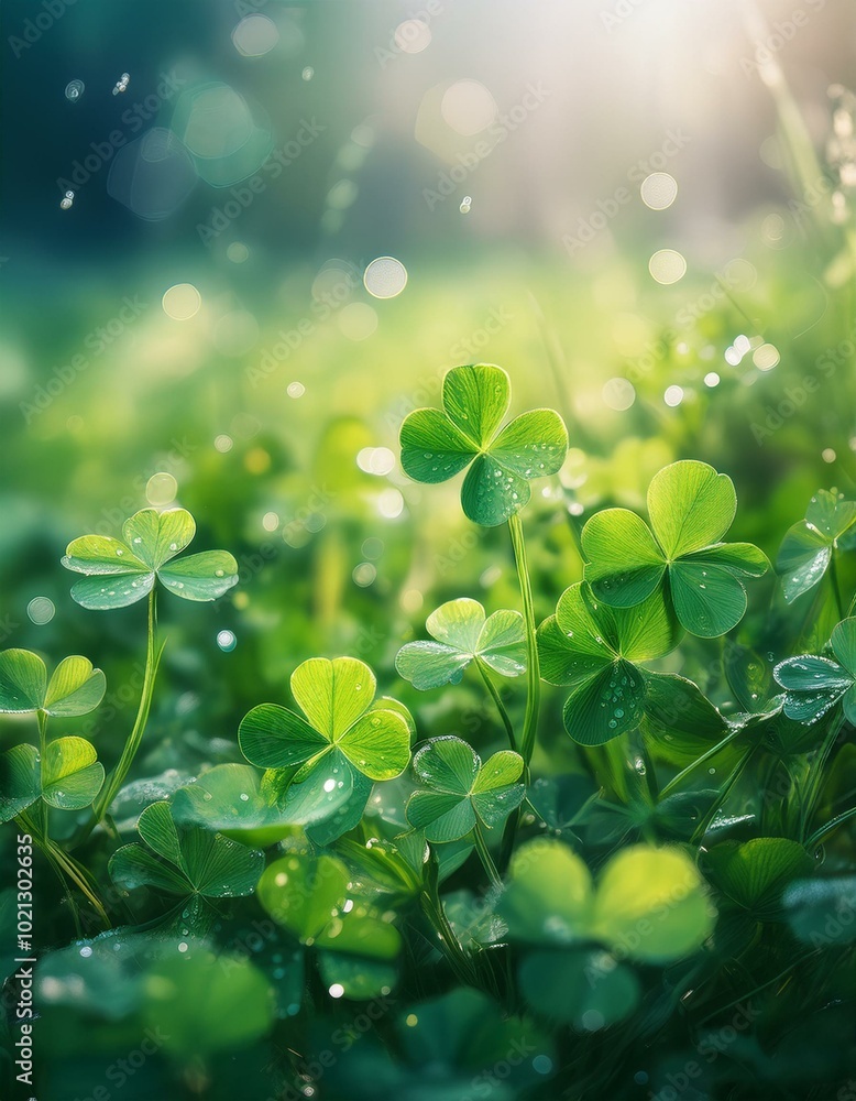 Green shamrock leaves in dew Green shamrock leaves in dew