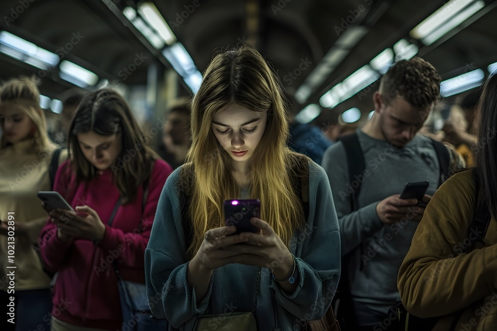 group of people with addiction for digital technology and smartphones looking at social media group of people with addiction for digital technology and smartphones looking at social media