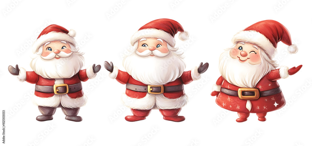 three set of cute Santa Claus isolated transparent background three set of cute Santa Claus isolated transparent background