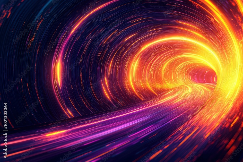 Abstract Tunnel of Glowing Purple and Yellow Lines Abstract Tunnel of Glowing Purple and Yellow Lines