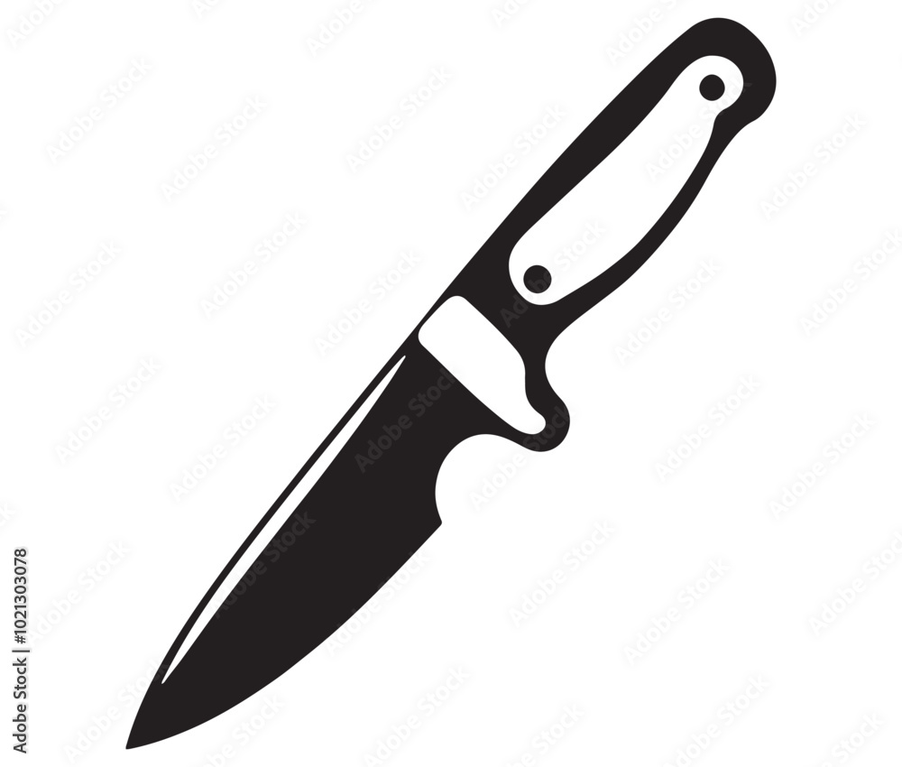 Knife isolated on white background, Knife silhouette, Realistic kitchen knife vector icon Knife isolated on white background, Knife silhouette, Realistic kitchen knife vector icon