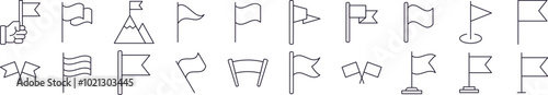Collection of Outline Signs of Flag Drawn with Thin Line for apps, web sites, banners, infographics and other types of design