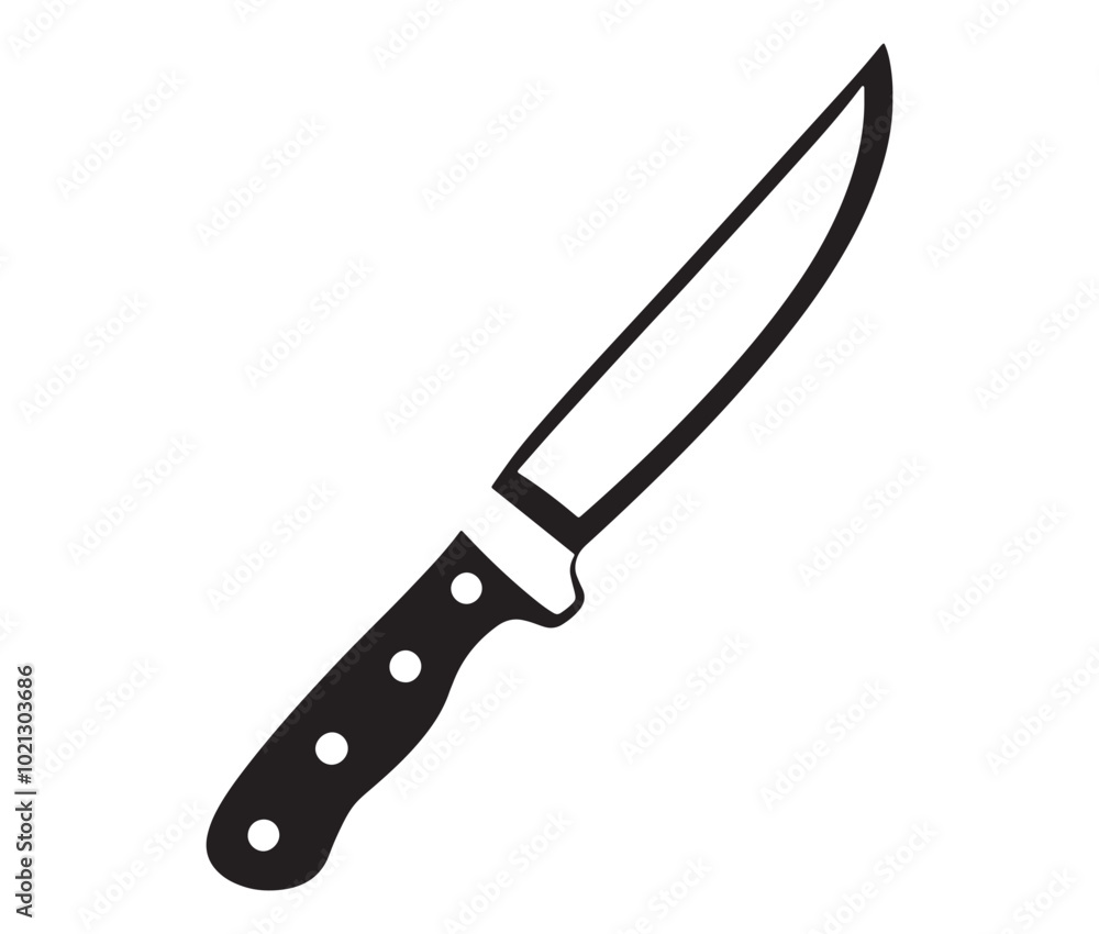 Knife isolated on white background, Knife silhouette, Realistic kitchen knife vector icon Knife isolated on white background, Knife silhouette, Realistic kitchen knife vector icon