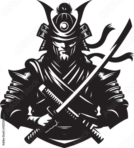 samurai warrior sward man mascot Silhouette illustration isolated on a white background