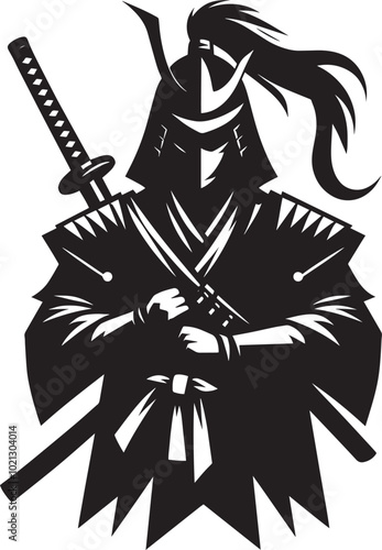 samurai warrior sward man mascot Silhouette illustration isolated on a white background