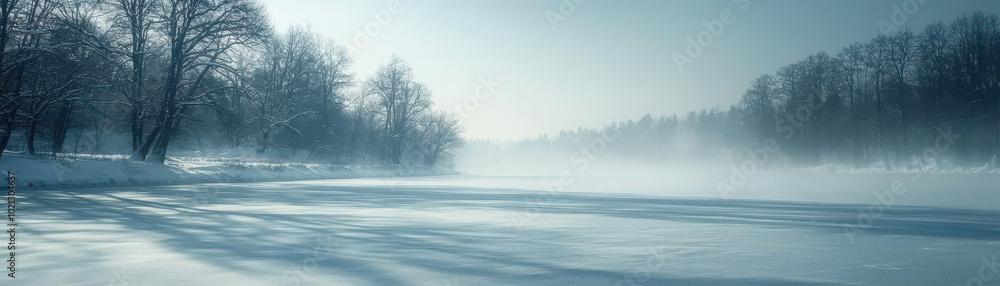 serene winter landscape featuring frozen lake surrounded by snow covered trees. soft light creates tranquil atmosphere, evoking sense of calm and beauty in nature serene winter landscape featuring frozen lake surrounded by snow covered trees. soft light creates tranquil atmosphere, evoking sense of calm and beauty in nature