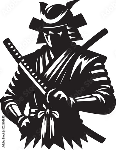 samurai warrior sward man mascot Silhouette illustration isolated on a white background