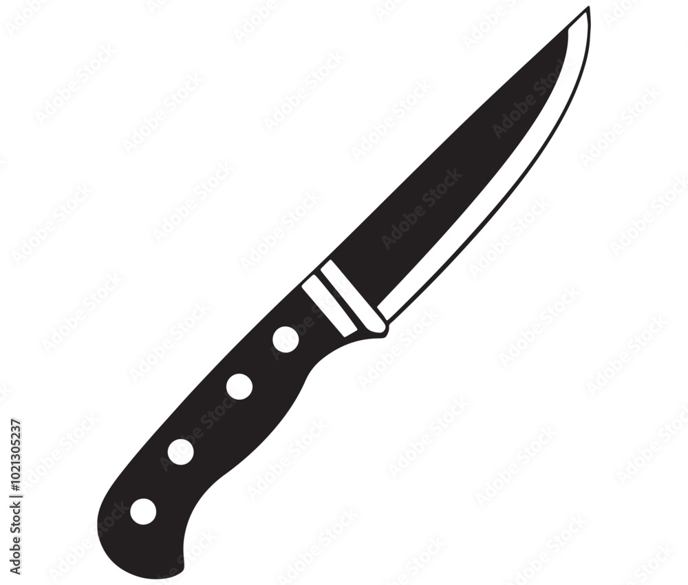 Knife isolated on white background, Knife silhouette, Realistic kitchen knife vector icon Knife isolated on white background, Knife silhouette, Realistic kitchen knife vector icon