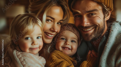 Joyful Family Portrait.  Smiling Faces of a Happy Family